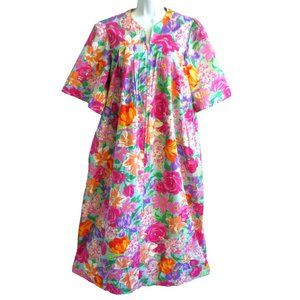 Vintage Ruth Norman New York House Dress Hawaiian Floral Muu Muu Talon Zip Pleat